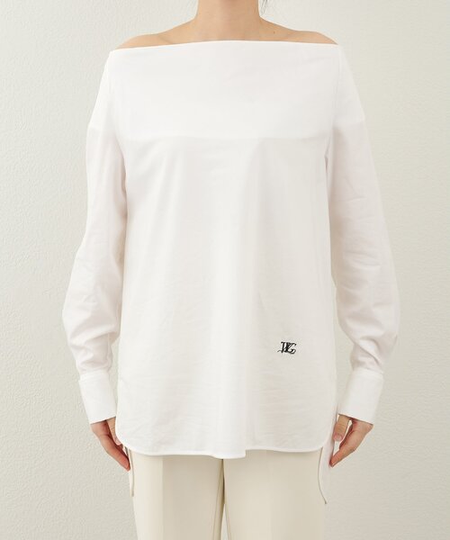 Whim Gazette（ウィムガゼット）の「ブロードオフショルダーブラウス（シャツ/ブラウス・レディース・オフホワイト/サックスブルー/ブラック・FREE）」の5枚目の写真