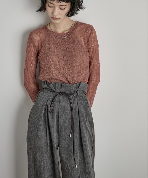 THE YOn(ザヨン)の「ヘリンボーンベルトタックパンツ(スラックス・レディース・ブラウン/ピンク/グレー・S/M)」の9枚目の写真