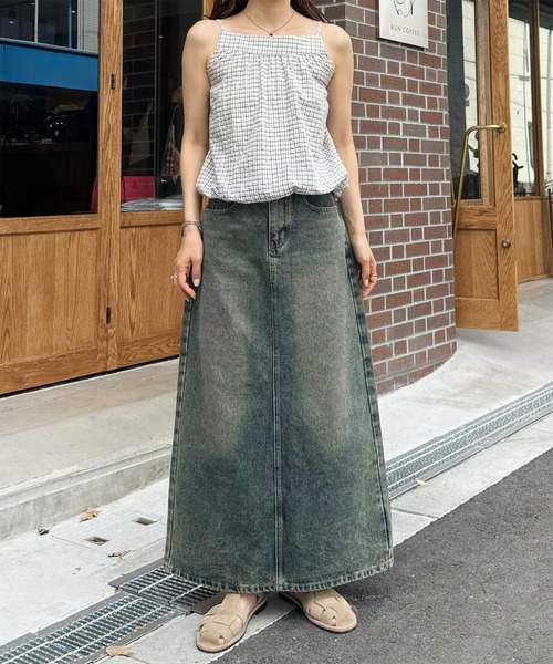 LE MORE（リモア）の「チェックキャミブラウス（タンクトップ・レディース・カーキ/ネイビー/アイボリー・FREE）」の6枚目の写真