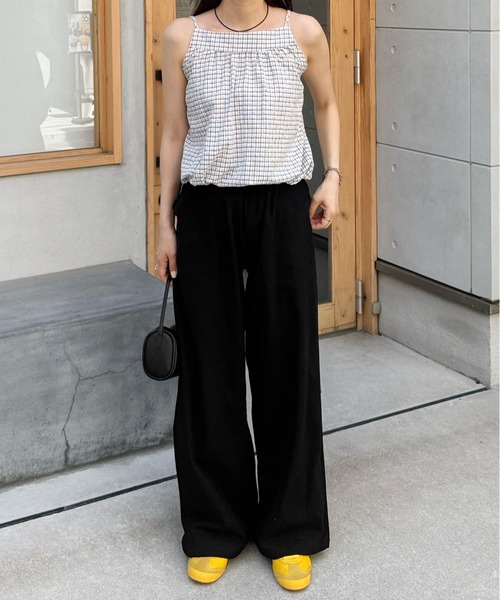 LE MORE（リモア）の「チェックキャミブラウス（タンクトップ・レディース・カーキ/ネイビー/アイボリー・FREE）」の4枚目の写真