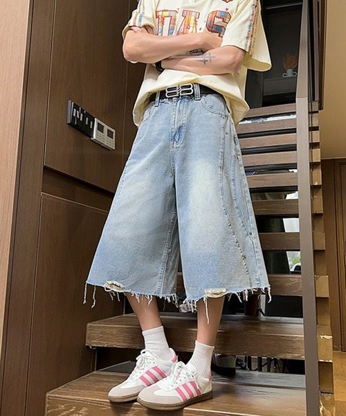 セール】7E17 カットオフ 斜めステッチ バギーショーツ バミューダ