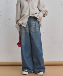 サイドベルトワイドデニムパンツ