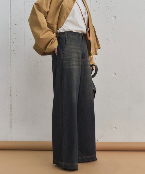 セール】サイドベルトワイドデニムパンツ（デニムパンツ）｜DOUX