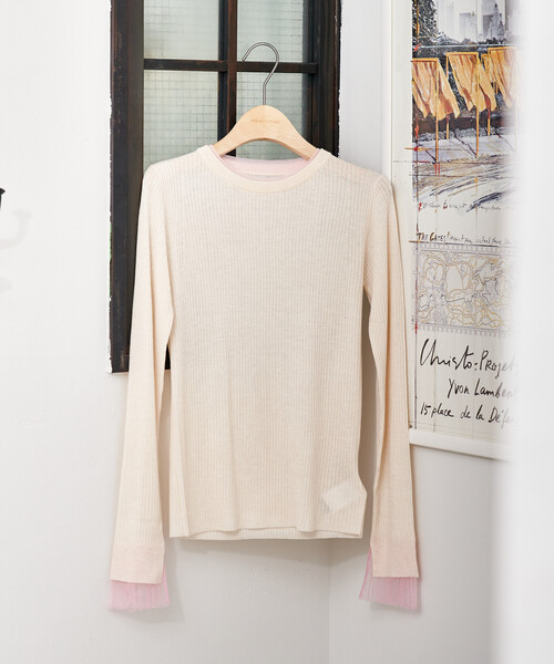 FREAK'S STORE（フリークスストア）の「＜新色追加＞ウォッシャブル 配色 レイヤードシアーニット/洗えるニット（ニット/セーター・レディース・ブラウン/ブラック/ナチュラル/グレー/ネイビー/チャコール/ピンク/オフホワイト・ﾌﾘ-/MEDIUM）」の3枚目の写真