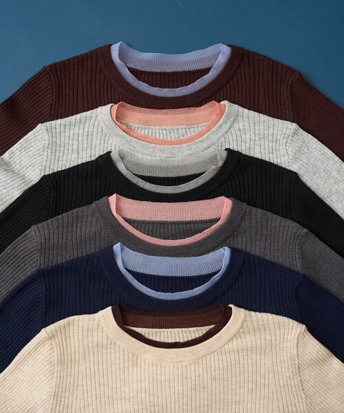 FREAK'S STORE（フリークスストア）の「＜新色追加＞ウォッシャブル 配色 レイヤードシアーニット/洗えるニット（ニット/セーター・レディース・ブラウン/ブラック/ナチュラル/グレー/ネイビー/チャコール/ピンク/オフホワイト・ﾌﾘ-/MEDIUM）」の16枚目の写真