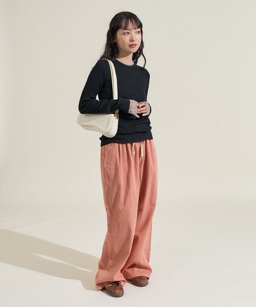 FREAK'S STORE（フリークスストア）の「＜新色追加＞ウォッシャブル 配色 レイヤードシアーニット/洗えるニット（ニット/セーター・レディース・ブラウン/ブラック/ナチュラル/グレー/ネイビー/チャコール/ピンク/オフホワイト・ﾌﾘ-/MEDIUM）」の18枚目の写真