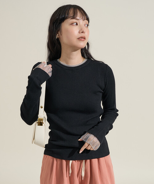 FREAK'S STORE（フリークスストア）の「＜新色追加＞ウォッシャブル 配色 レイヤードシアーニット/洗えるニット（ニット/セーター・レディース・ブラウン/ブラック/ナチュラル/グレー/ネイビー/チャコール/ピンク/オフホワイト・ﾌﾘ-/MEDIUM）」の22枚目の写真