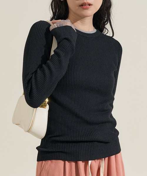 FREAK'S STORE（フリークスストア）の「＜新色追加＞ウォッシャブル 配色 レイヤードシアーニット/洗えるニット（ニット/セーター・レディース・ブラウン/ブラック/ナチュラル/グレー/ネイビー/チャコール/ピンク/オフホワイト・ﾌﾘ-/MEDIUM）」の10枚目の写真