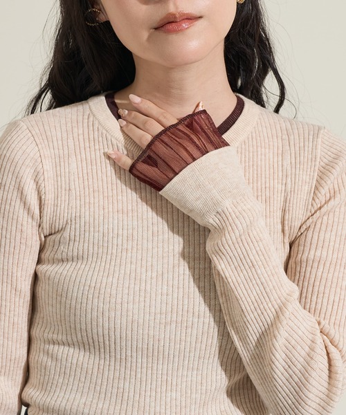 FREAK'S STORE（フリークスストア）の「＜新色追加＞ウォッシャブル 配色 レイヤードシアーニット/洗えるニット（ニット/セーター・レディース・ブラウン/ブラック/ナチュラル/グレー/ネイビー/チャコール/ピンク/オフホワイト・ﾌﾘ-/MEDIUM）」の13枚目の写真