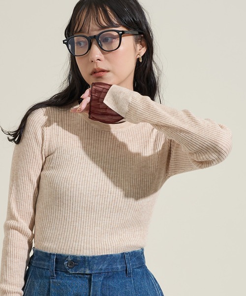 FREAK'S STORE（フリークスストア）の「＜新色追加＞ウォッシャブル 配色 レイヤードシアーニット/洗えるニット（ニット/セーター・レディース・ブラウン/ブラック/ナチュラル/グレー/ネイビー/チャコール/ピンク/オフホワイト・ﾌﾘ-/MEDIUM）」の14枚目の写真