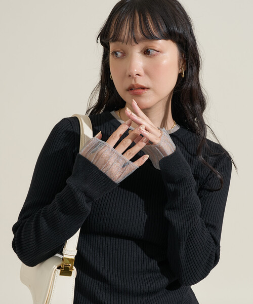 FREAK'S STORE（フリークスストア）の「＜新色追加＞ウォッシャブル 配色 レイヤードシアーニット/洗えるニット（ニット/セーター・レディース・ブラウン/ブラック/ナチュラル/グレー/ネイビー/チャコール/ピンク/オフホワイト・ﾌﾘ-/MEDIUM）」の9枚目の写真