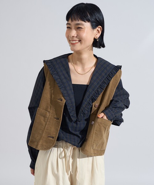 FREAK'S STORE(フリークスストア)の「RED KAP × FREAK'S STORE/レッドキャップ バッグギャザー コーデュロイベスト(ベスト・レディース・レンガ/ベージュ/ネイビー・フリ-)」の9枚目の写真