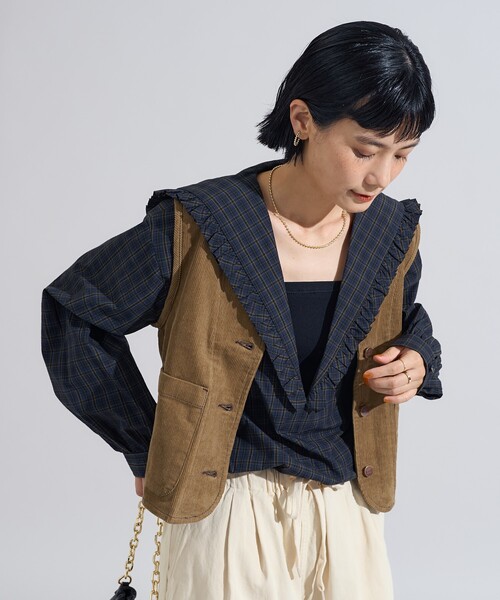 FREAK'S STORE(フリークスストア)の「RED KAP × FREAK'S STORE/レッドキャップ バッグギャザー コーデュロイベスト(ベスト・レディース・レンガ/ベージュ/ネイビー・フリ-)」の10枚目の写真