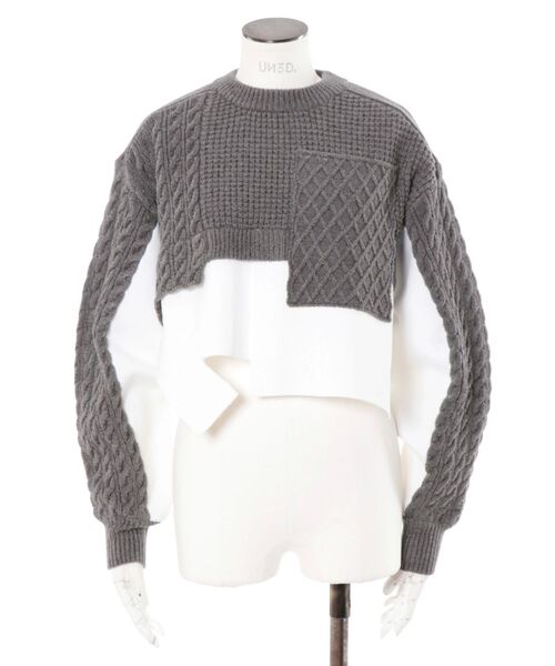 UN3D.(アンスリード)の「CABLE LAYER SHORT KNIT TOP / ケーブルレイヤーショートニットトップ(ニット/セーター・レディース・ホワイト/グレー/ブラック・FREE)」の10枚目の写真