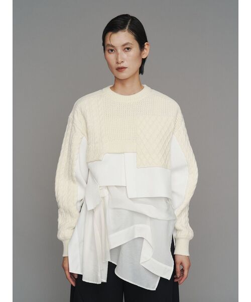 UN3D.(アンスリード)の「CABLE LAYER SHORT KNIT TOP / ケーブルレイヤーショートニットトップ(ニット/セーター・レディース・ホワイト/グレー/ブラック・FREE)」の2枚目の写真