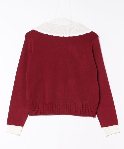 Lace Ladies(レースレディース)の「配色 ハート ボタン ビッグカラー ニット カーディガン(カーディガン/ボレロ・レディース・アイボリー/レッド/グレー・FREE)」の4枚目の写真