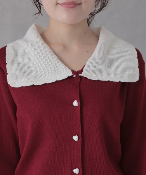 Lace Ladies(レースレディース)の「配色 ハート ボタン ビッグカラー ニット カーディガン(カーディガン/ボレロ・レディース・アイボリー/レッド/グレー・FREE)」の19枚目の写真