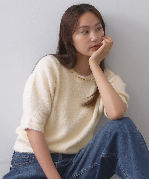 セール】キラキラボリュームスリーブニット【洗濯機洗い可】（ニット