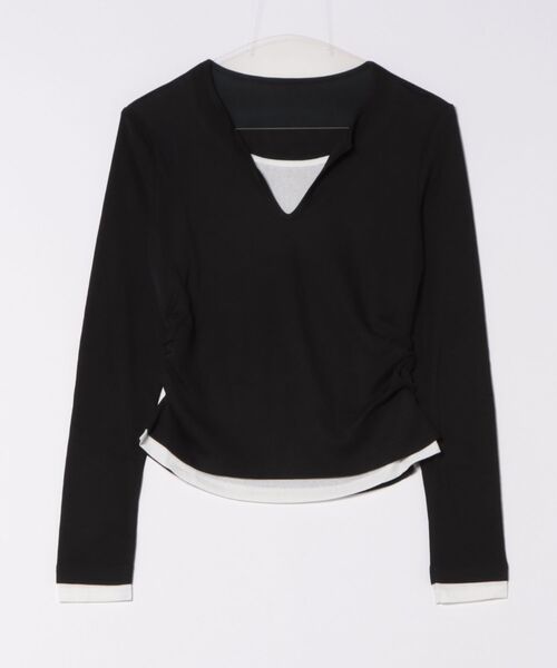 Lace Ladies(レースレディース)の「スキッパーネック レイヤード風 サイドギャザー 長袖 トップス(Tシャツ/カットソー・レディース・ブラック/グレー/ネイビー/ブラウン/ホワイト・FREE)」の18枚目の写真