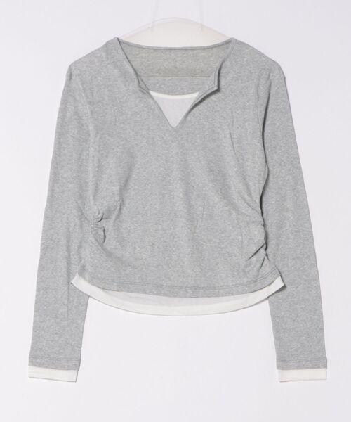 Lace Ladies(レースレディース)の「スキッパーネック レイヤード風 サイドギャザー 長袖 トップス(Tシャツ/カットソー・レディース・ブラック/グレー/ネイビー/ブラウン/ホワイト・FREE)」の20枚目の写真