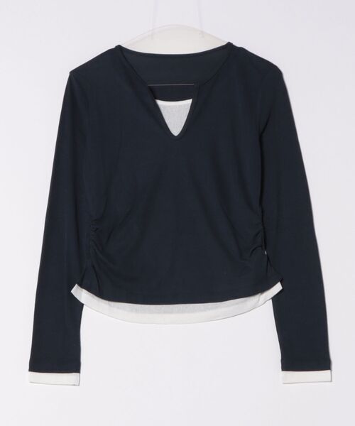Lace Ladies(レースレディース)の「スキッパーネック レイヤード風 サイドギャザー 長袖 トップス(Tシャツ/カットソー・レディース・ブラック/グレー/ネイビー/ブラウン/ホワイト・FREE)」の22枚目の写真