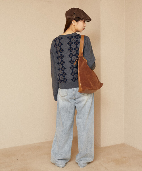 PUBLUX（パブリュクス）の「PUBLUX/パブリュクス アーガイル柄 ジャガード ニットカーデ　限定展開（カーディガン/ボレロ・レディース・ブラウン/ブラック/グレー・ﾌﾘ-）」の9枚目の写真