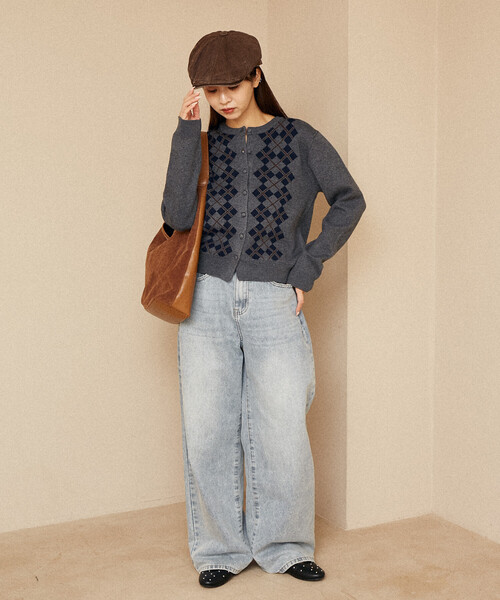 PUBLUX（パブリュクス）の「PUBLUX/パブリュクス アーガイル柄 ジャガード ニットカーデ　限定展開（カーディガン/ボレロ・レディース・ブラウン/ブラック/グレー・ﾌﾘ-）」の10枚目の写真