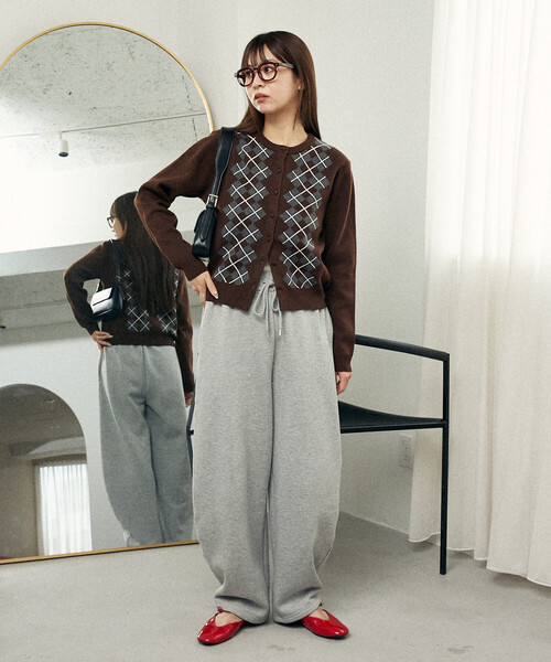 PUBLUX（パブリュクス）の「PUBLUX/パブリュクス アーガイル柄 ジャガード ニットカーデ　限定展開（カーディガン/ボレロ・レディース・ブラウン/ブラック/グレー・ﾌﾘ-）」の20枚目の写真