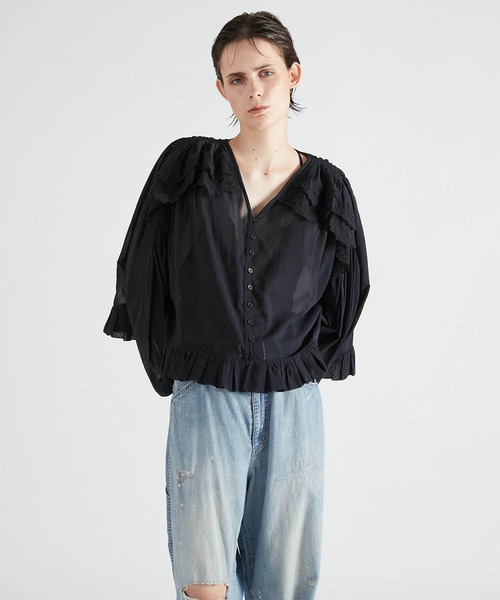 crinkle crinkle crinkle（クリンクルクリンクルクリンクル）の「【crinkle crinkle crinkle】scallop frill blouse/スカラップフリルブラウス（シャツ/ブラウス・レディース・ブラック/ホワイト・FREE）」の12枚目の写真