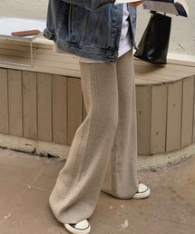 サイド編み模様ニットワイドパンツ