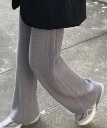 サイド編み模様ニットワイドパンツ