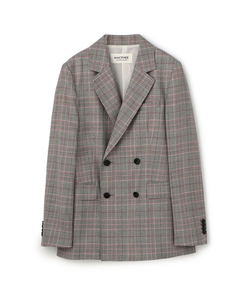 美品⁂マカフィー⁂ダブルブレスト　テーラード　ジャケット　チェック　ライトウール セール】ライトウールチェック ダブルブレストジャケット（テーラード