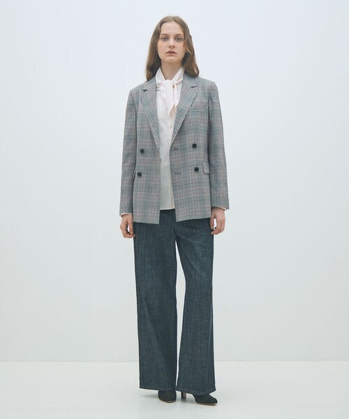 セール】ライトウールチェック ダブルブレストジャケット（テーラード