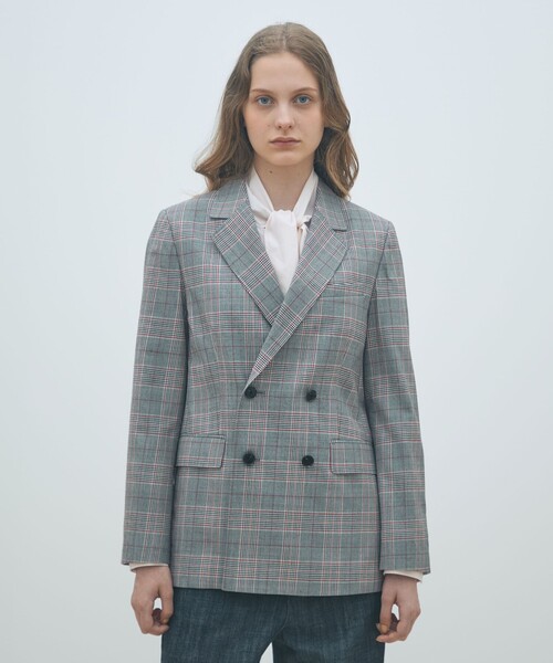 セール】ライトウールチェック ダブルブレストジャケット（テーラード