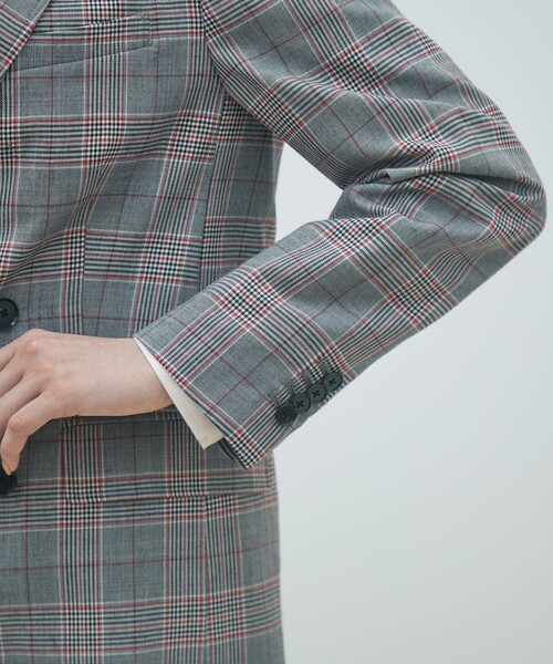 セール】ライトウールチェック ダブルブレストジャケット（テーラード