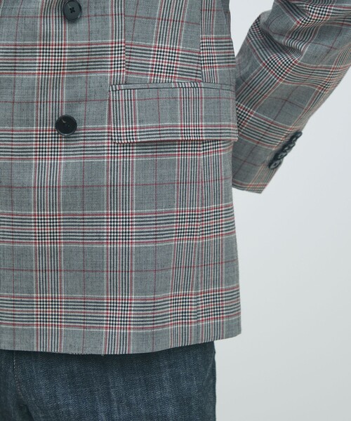 セール】ライトウールチェック ダブルブレストジャケット（テーラード