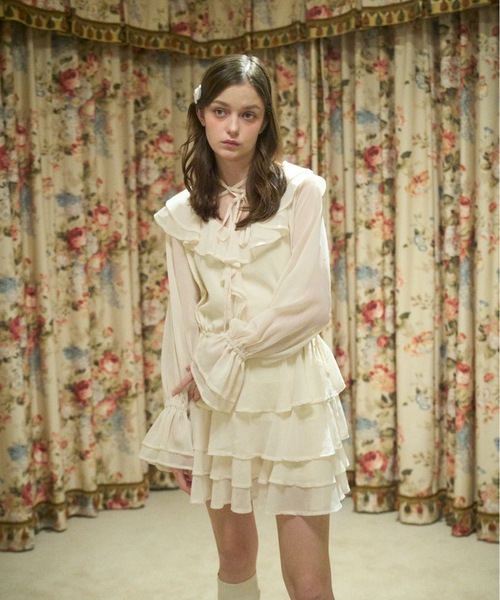 Lovilyn（ラヴィリン）の「ラッフルフリルチョーカーワンピース（ワンピース・レディース・ホワイト/ホワイト系その他/ブラウン・FREE）」の20枚目の写真