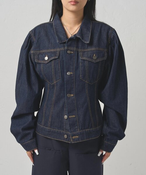 WHO'S WHO gallery（フーズフーギャラリー）の「パフスリーブデニムジャケット（デニムジャケット・レディース・ブラウン/ネイビー・FREE）」の5枚目の写真