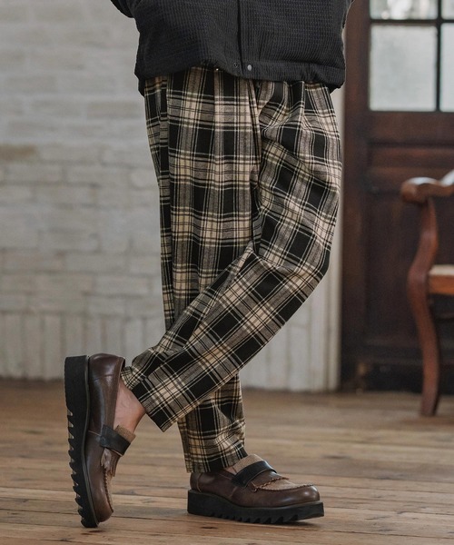 CAMBIO(カンビオ)の「mp14203-Check Ponti Tapered Pants テーパードパンツ(A57025cmb)(その他パンツ・メンズ・ブラック/ネイビー・S/M/L)」の1枚目の写真