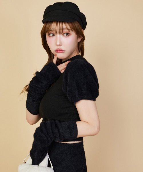 セール】【セットで着れる】アームウォーマー付きシャギーニット