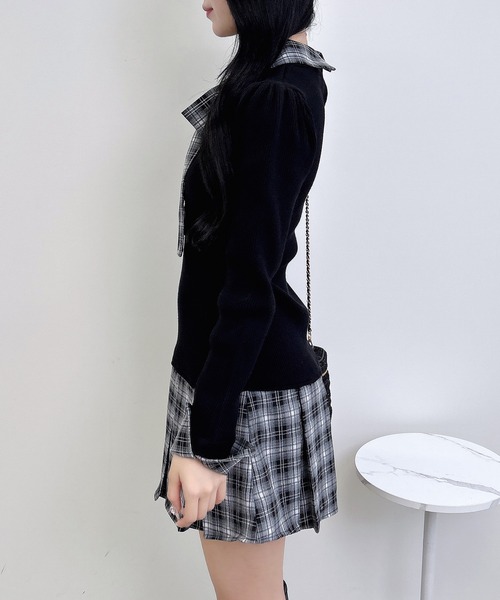 INGNI（イング）の「チェック柄ボウタイシャツドッキングニット