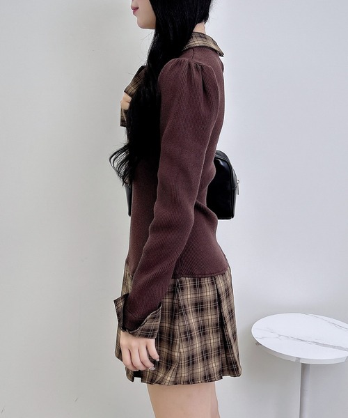INGNI（イング）の「チェック柄ボウタイシャツドッキングニットワンピース（ワンピース・レディース・ブラック×ブラック/ネイビー系/ブラウン系7・M）」の12枚目の写真