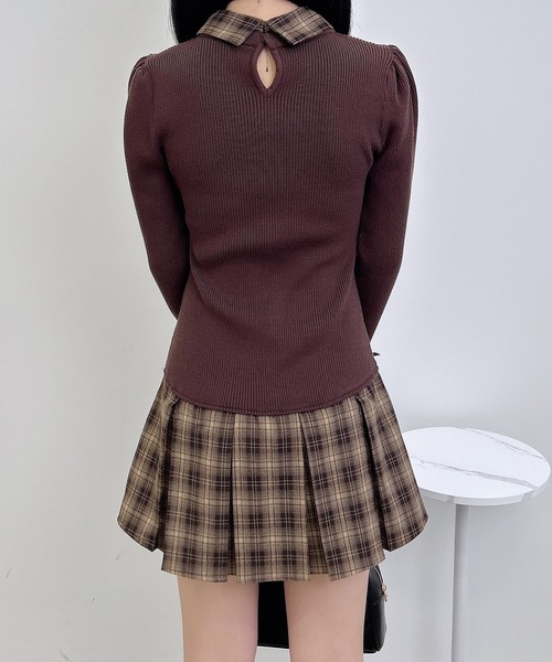 INGNI（イング）の「チェック柄ボウタイシャツドッキングニットワンピース（ワンピース・レディース・ブラック×ブラック/ネイビー系/ブラウン系7・M）」の13枚目の写真