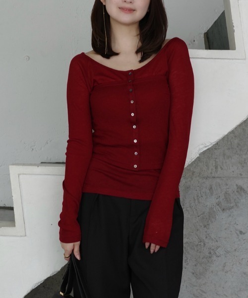 シアーウールレイヤリングトップス（ニット/セーター）｜anuans