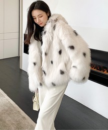 ノーカラージャケット（ホワイト/白色系・フェイクファー