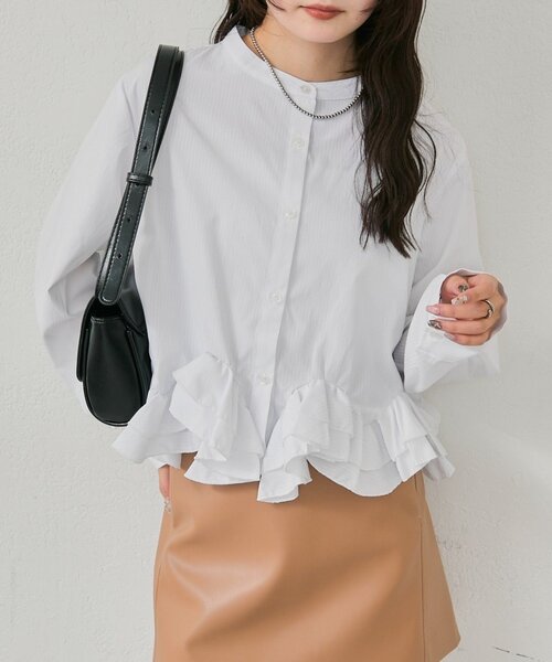 mystic（ミスティック）の「【新色ホワイト/ピンク/ブルー2】ウェーブフリルブラウス（シャツ/ブラウス・レディース・オフホワイト/ブルー/ホワイト/ピンク/ブルー系その他2・FREE）」の2枚目の写真