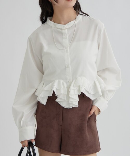 セール】【新色ホワイト/ピンク/ブルー2】ウェーブフリルブラウス