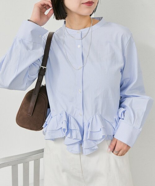 mystic（ミスティック）の「【新色ホワイト/ピンク/ブルー2】ウェーブフリルブラウス（シャツ/ブラウス・レディース・オフホワイト/ブルー/ホワイト/ピンク/ブルー系その他2・FREE）」の5枚目の写真