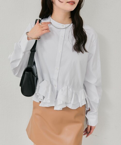 mystic（ミスティック）の「【新色ホワイト/ピンク/ブルー2】ウェーブフリルブラウス（シャツ/ブラウス・レディース・オフホワイト/ブルー/ホワイト/ピンク/ブルー系その他2・FREE）」の7枚目の写真