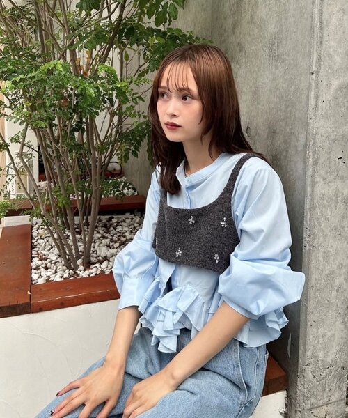 mystic（ミスティック）の「【新色ホワイト/ピンク/ブルー2】ウェーブフリルブラウス（シャツ/ブラウス・レディース・オフホワイト/ブルー/ホワイト/ピンク/ブルー系その他2・FREE）」の8枚目の写真